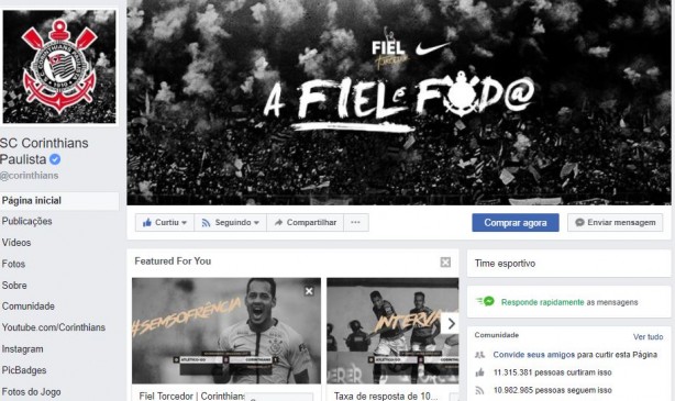 Facebook  a rede social com mais seguidores do Corinthians