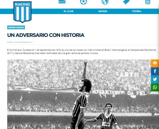 Corinthians x Racing (ARG) – venda online aberta para todos os torcedores