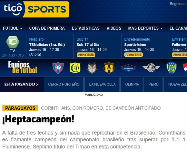 Principal site esportivo do Paraguai com o hepta de Balbuena e Romero