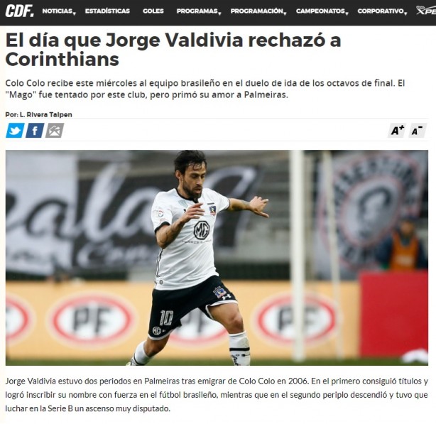 Imprensa chilena destacou tentativa de contratao de Valdivia pelo Corinthians