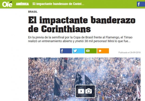 Jornal argentino Ol destacou treino aberto na Arena Corinthians