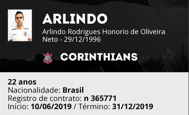Arlindo agora ser atacante da equipe Sub-23 do Corinthians
