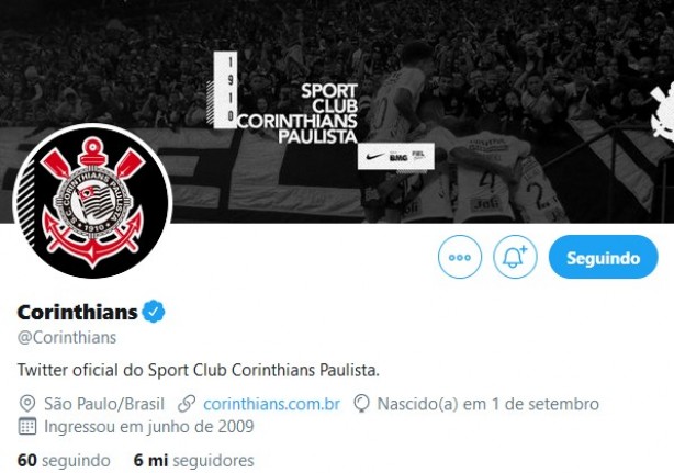 O Corinthians alcanou a marca de 6 milhes de seguidores no Twitter