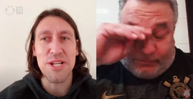 Marco Ant�nio, torcedor do Corinthians, se emociona ao falar com goleiro C�ssio