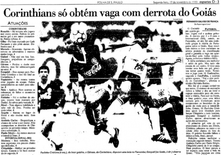 Quase vexame do Corinthians foi destaque na Folha de S. Paulo