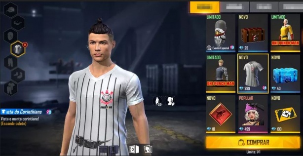 Camisa est� custando 299 diamantes na loja brasileira do Free Fire
