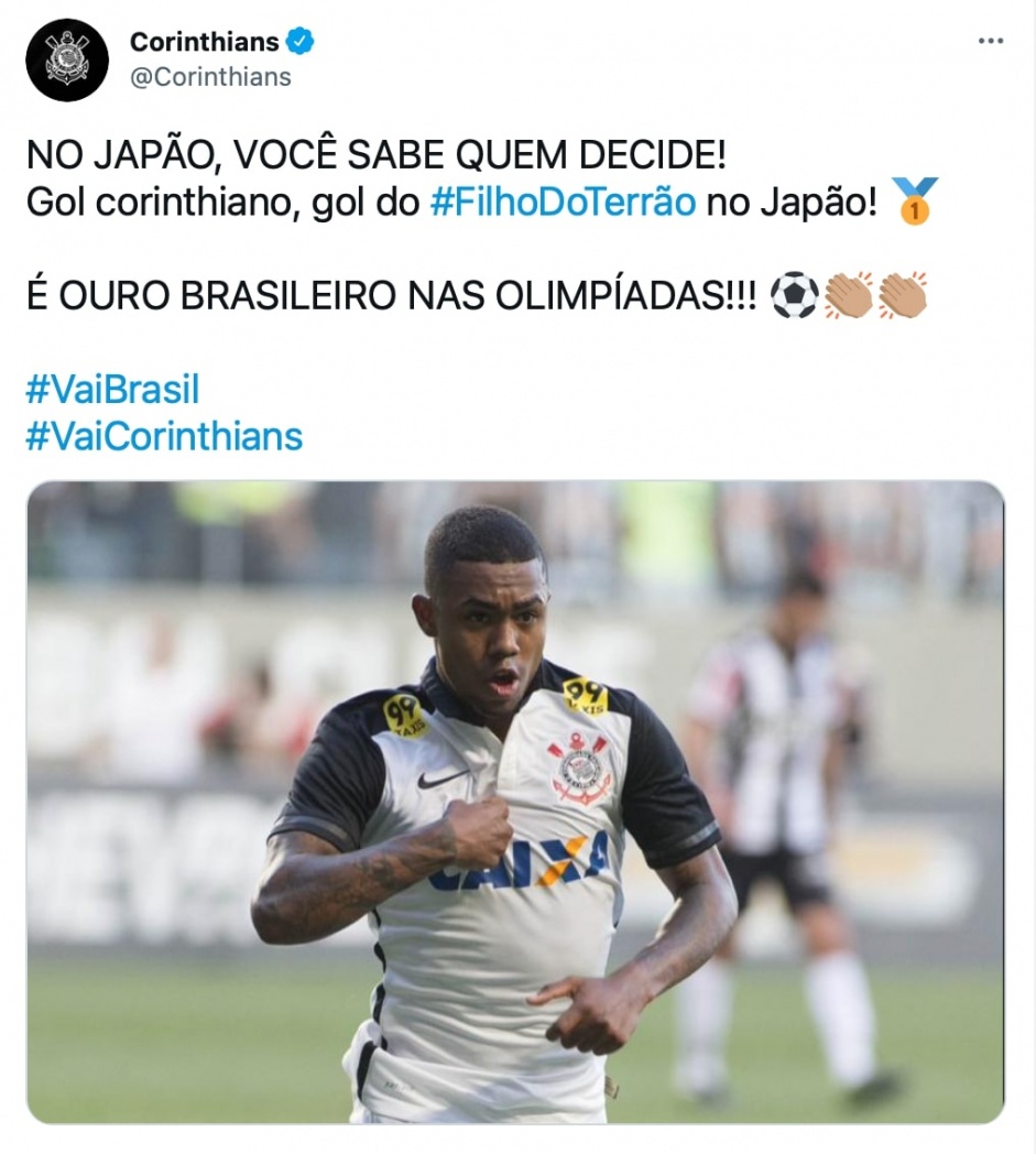 Corinthians comemorou gol de Malcom pelas redes sociais