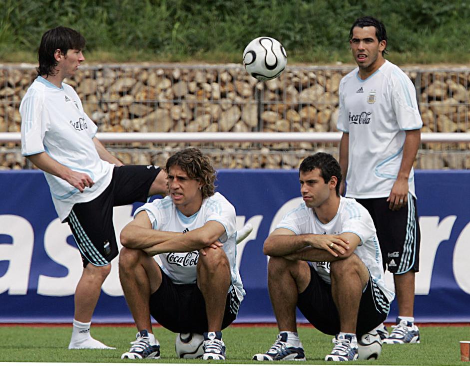 Messi, Crespo, Mascherano e Tevez durante treino da Argentina na Copa de 2006