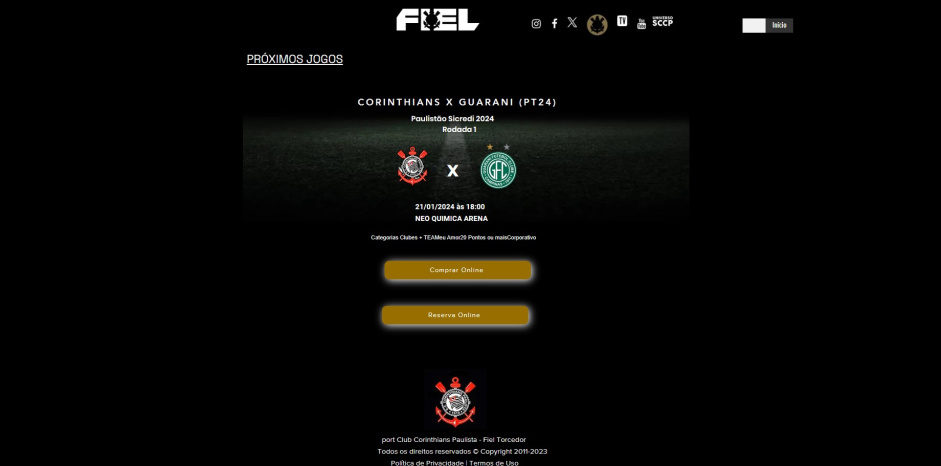 Golpista cria site fake para venda de ingressos do Corinthians