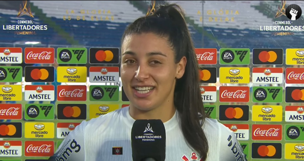 Duda Sampaio em entrevista após o pentacampeonato do Timão na Libertadores