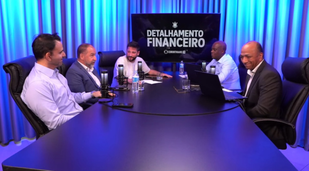 Alexandre Germano, Augusto Melo, Nen�, Luiz Ricardo Alves (Seedorf) e Josu� Lopes durante live na Corinthians TV