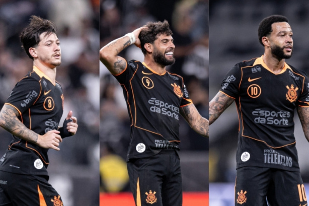Rodrigo Garro, Yuri Alberto e Memphis Depay em ação diante do Atlético-MG
