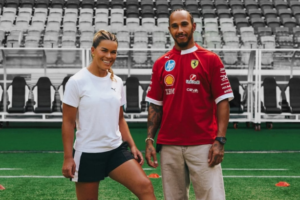 Tamies, lateral do Corinthians, e Lewis Hamilton, piloto da Ferrari