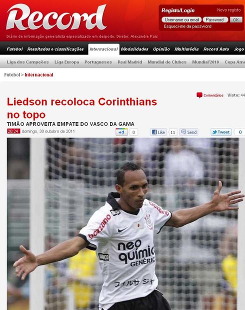 Gol salvador de Liedson  destaque em Portugal