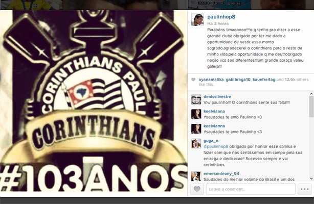 Paulinho mostra gratido por tudo que o Corinthians proporcionou