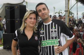 Torcedores do Figueirense e do Corinthians juntos antes da partida comear