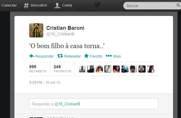Twitter do Cristian com 35 mil seguidores deixa a torcida na dúvida se é oficial ou não